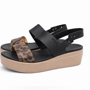 Crocs LiteRide Brooklyn Wedge Platform Sandals Women’s 6 Black Animal Print